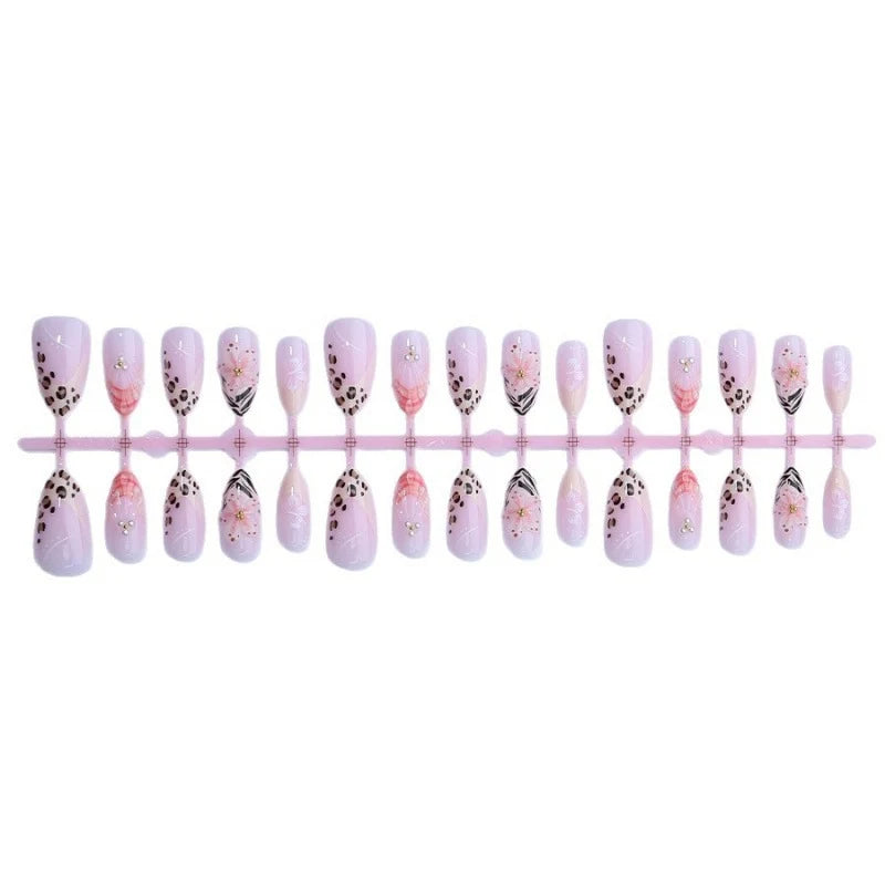 Press-On Nail Set 24-Piece Floral & Leopard Glue Included