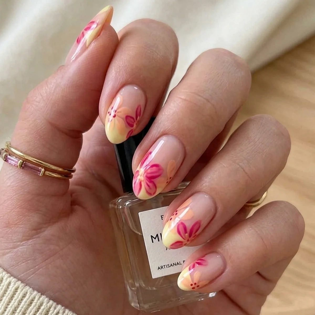 Press-On Nail Set 24 Piece Floral Reusable Salon Finish