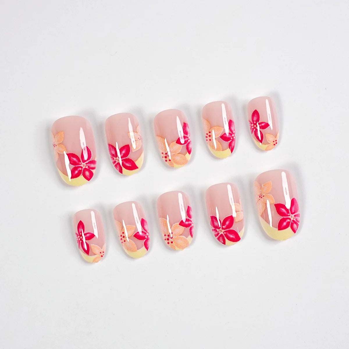 Press-On Nail Set 24 Piece Floral Reusable Salon Finish