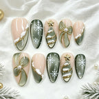 Press-On Nail Set 24-Piece Green Floral Reusable
