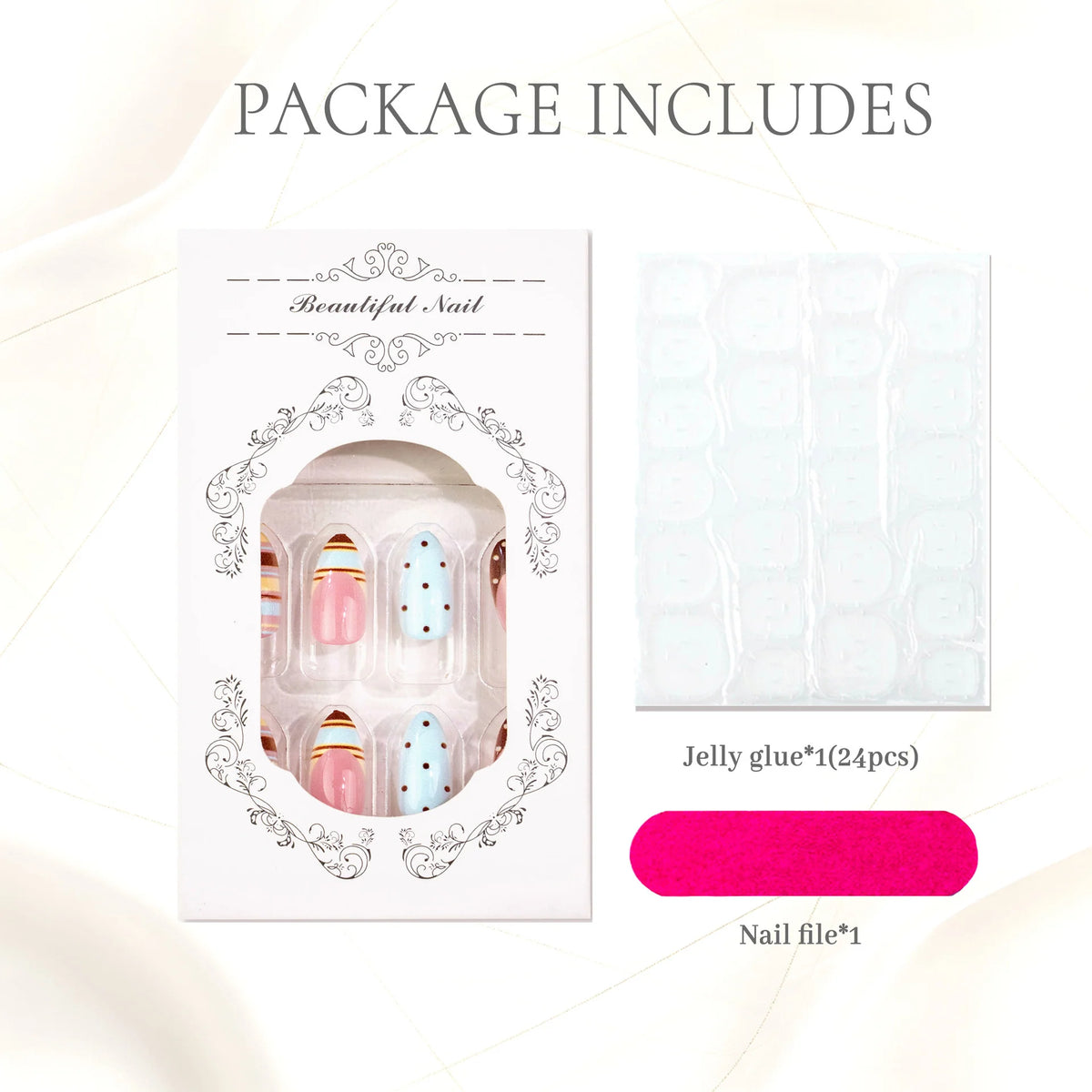 Press-On Nail Set 24-Piece Jelly Glue & Nail File