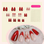 Press-On Nail Set 24 Piece Red Glitter Bow Motifs