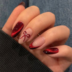 Press-On Nail Set 24 Piece Red Glitter Bow Motifs