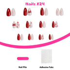 Press-On Nail Set 24-Piece Red & Nude Hearts