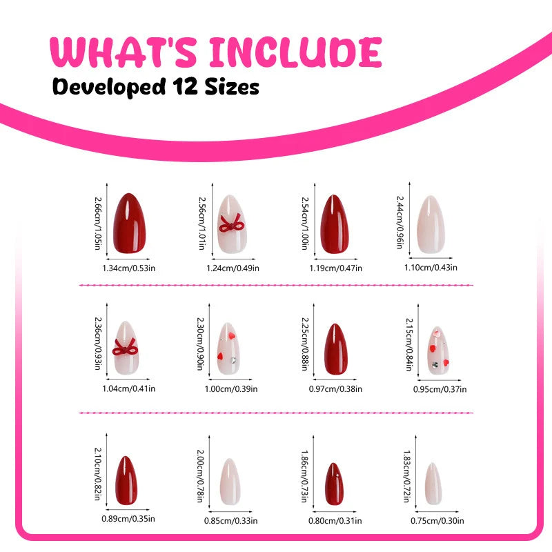 Press-On Nail Set 24-Piece Red & Nude Hearts