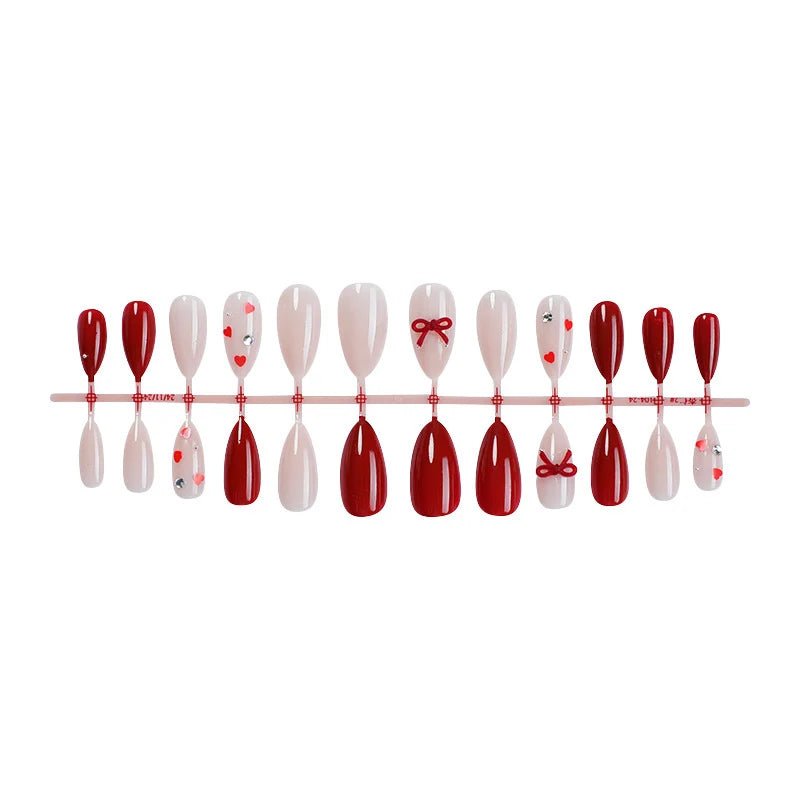 Press-On Nail Set 24-Piece Red & Nude Hearts