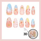 Press-On Nail Set 24-Piece Reusable Flower & Shell