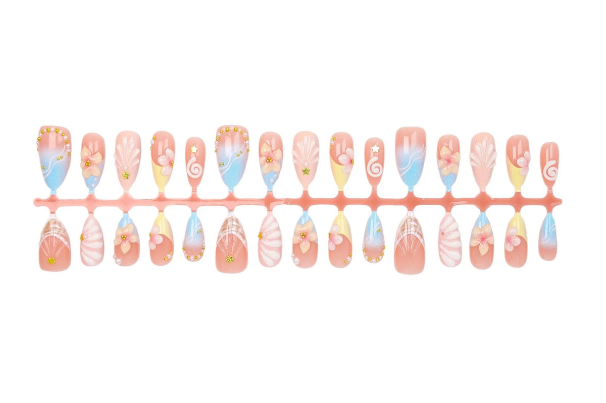 Press-On Nail Set 24-Piece Reusable Flower & Shell