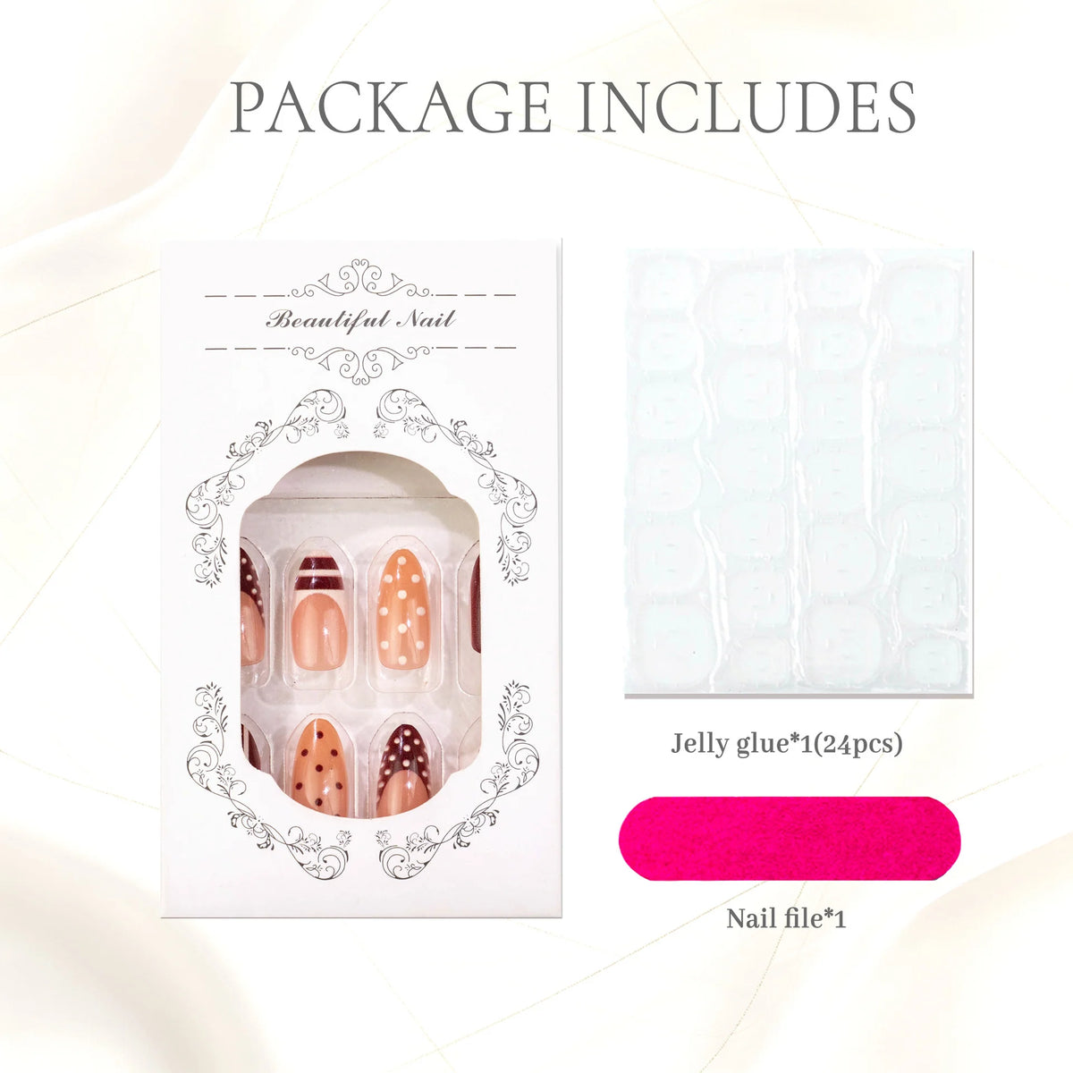 Press-On Nail Set 24-Piece Reusable Jelly Glue & File