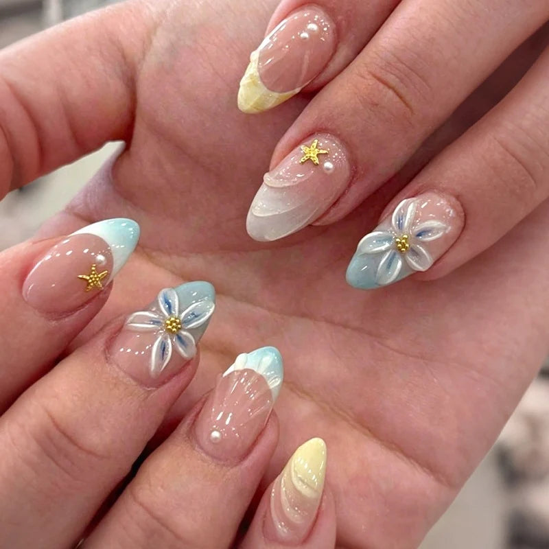 Press-On Nail Set 24-Piece Self-Adhesive Floral & Gradient