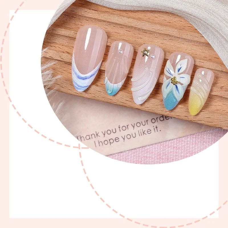 Press-On Nail Set 24-Piece Self-Adhesive Floral & Gradient