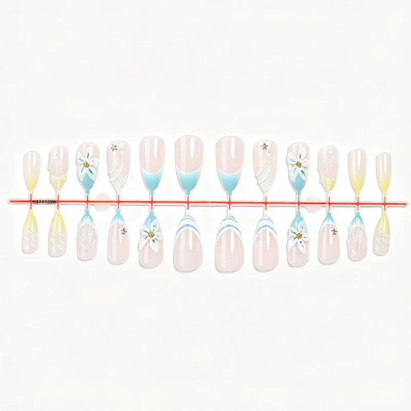 Press-On Nail Set 24-Piece Self-Adhesive Floral & Gradient