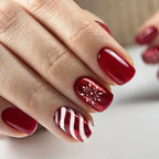 Press-On Nail Set 24-Piece Self-Adhesive Snowflake & Candy Cane