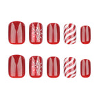 Press-On Nail Set 24-Piece Self-Adhesive Snowflake & Candy Cane