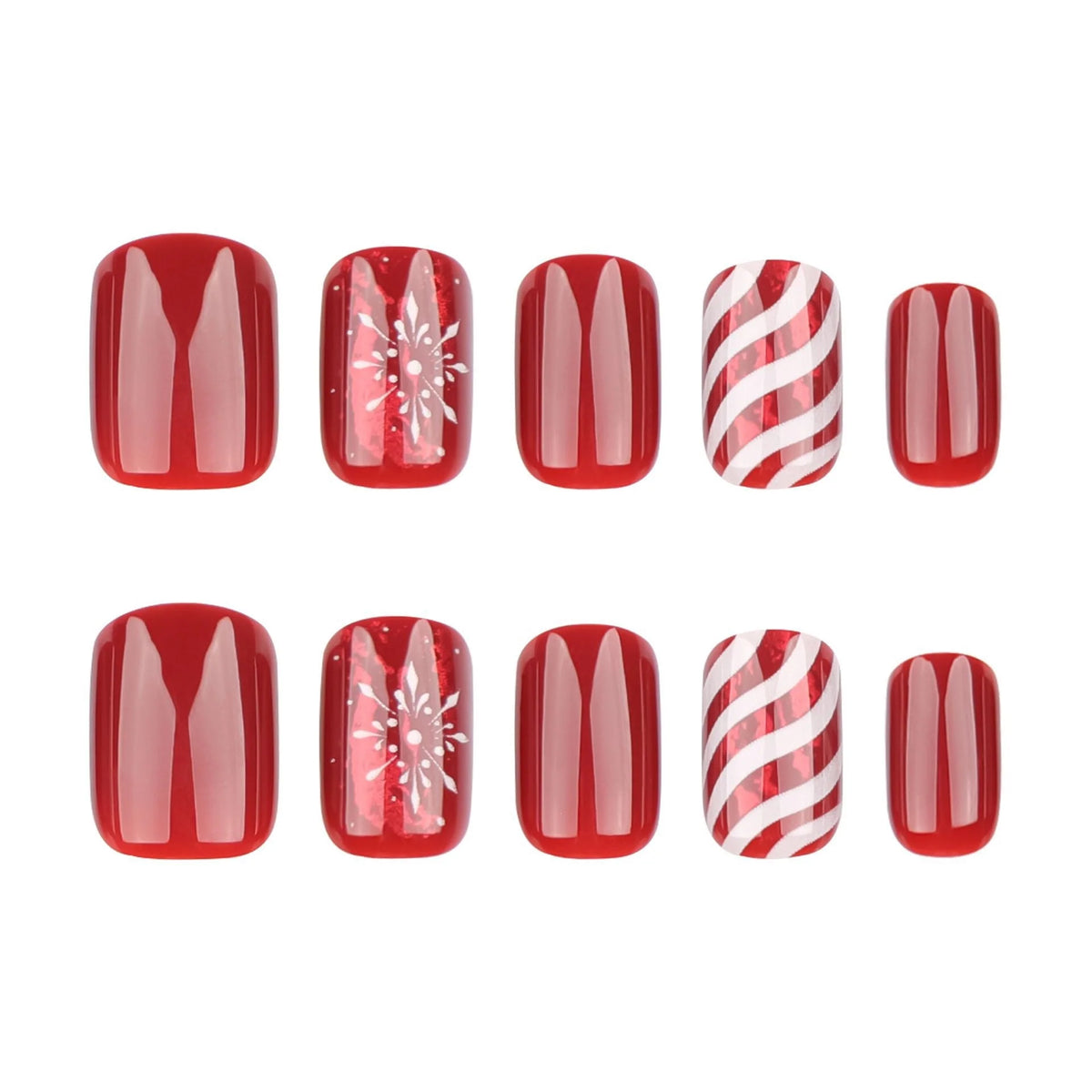Press-On Nail Set 24-Piece Self-Adhesive Snowflake & Candy Cane