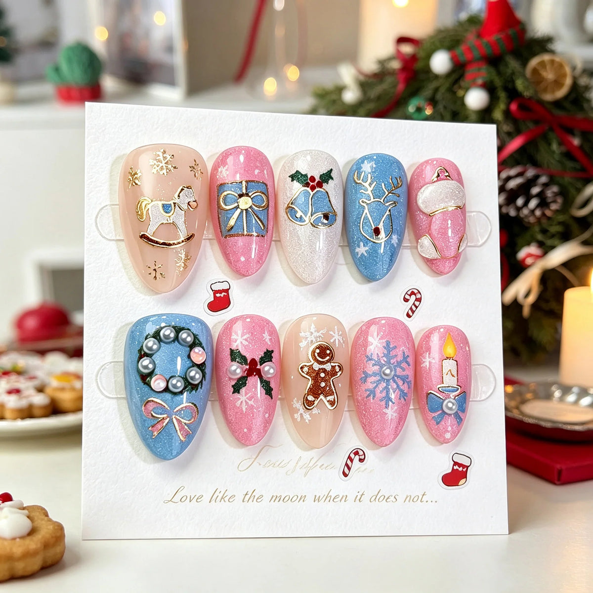 Press-On Nail Set 24-Piece Themed Designs Jelly Glue & File