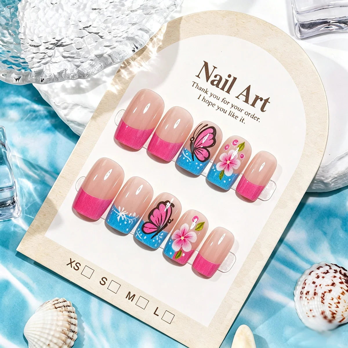 Press-On Nail Set 24 Pieces Floral & Butterfly