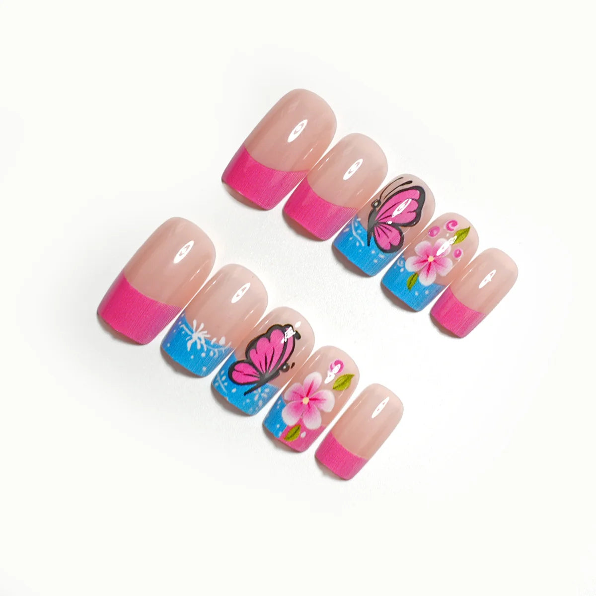 Press-On Nail Set 24 Pieces Floral & Butterfly