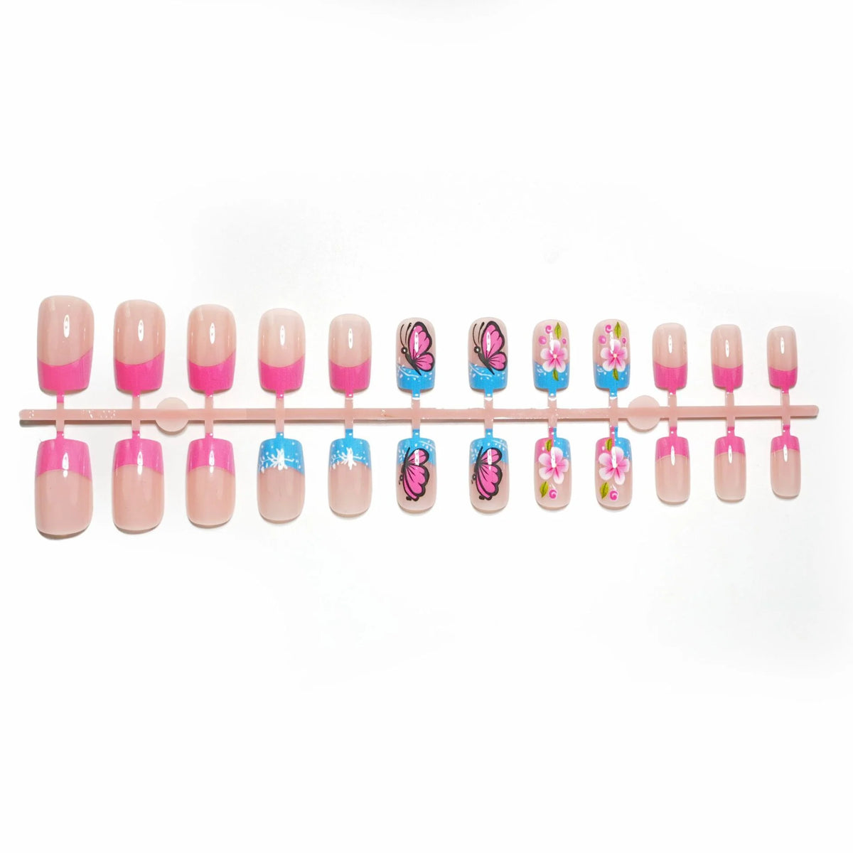 Press-On Nail Set 24 Pieces Floral & Butterfly