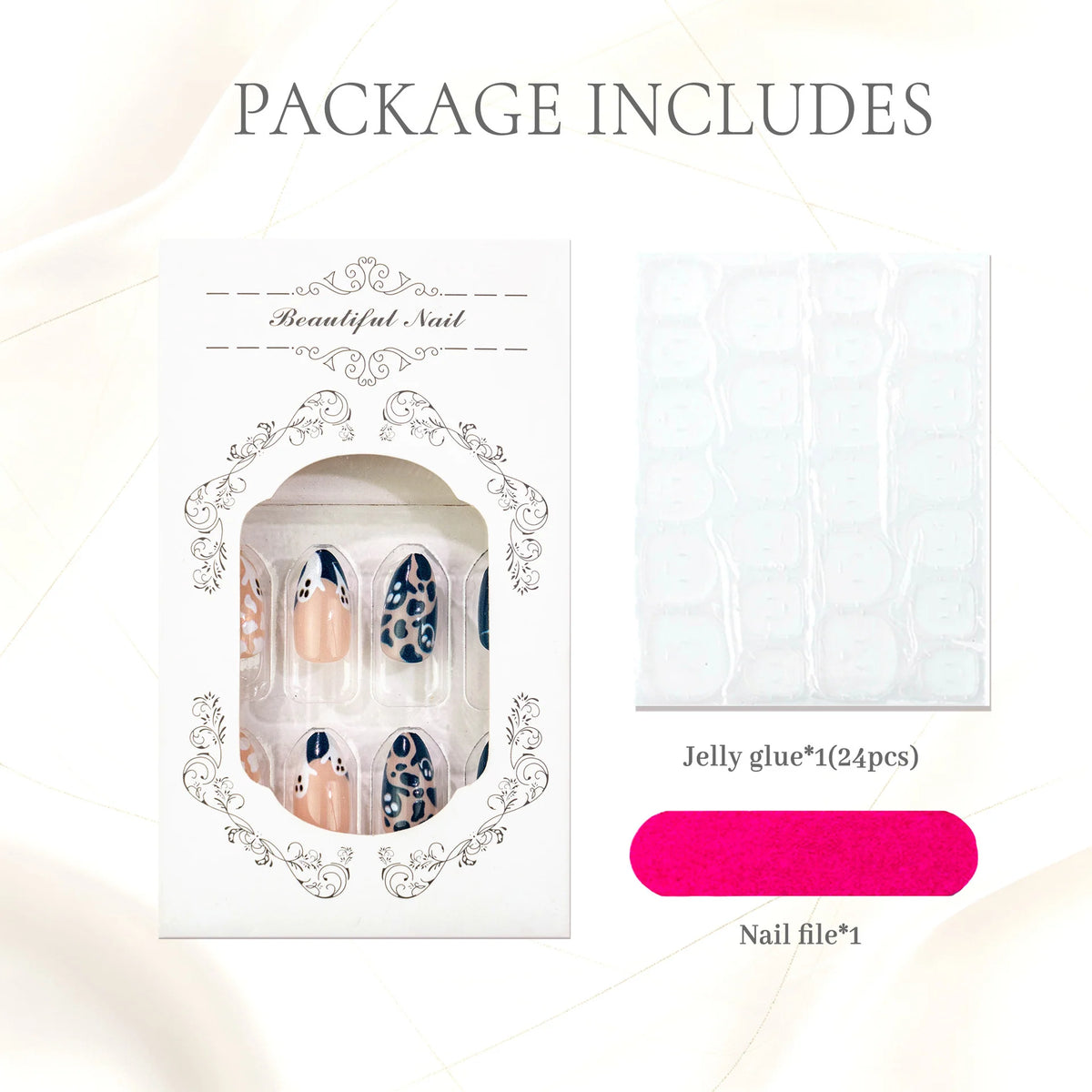 Press-On Nail Set 24 Pieces Jelly Glue