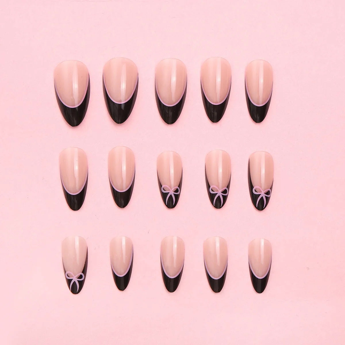 Press-On Nail Set 24 Pieces Peel-And-Stick Black Tip