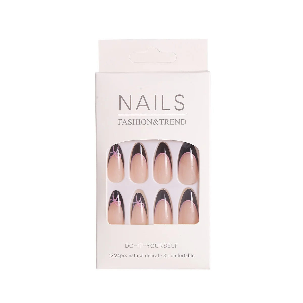 Press-On Nail Set 24 Pieces Peel-And-Stick Black Tip