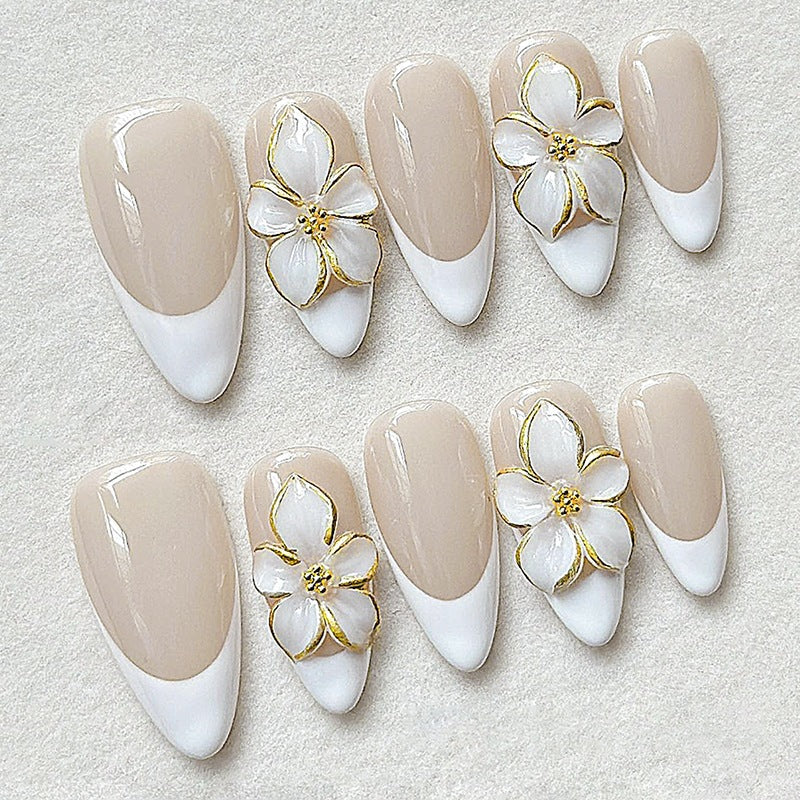 Press-On Nail Set 24 Sizes Floral Accents & Glitter