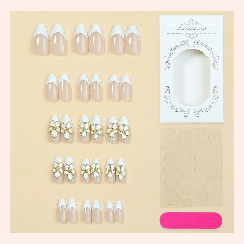 Press-On Nail Set 24 Sizes Floral Accents & Glitter
