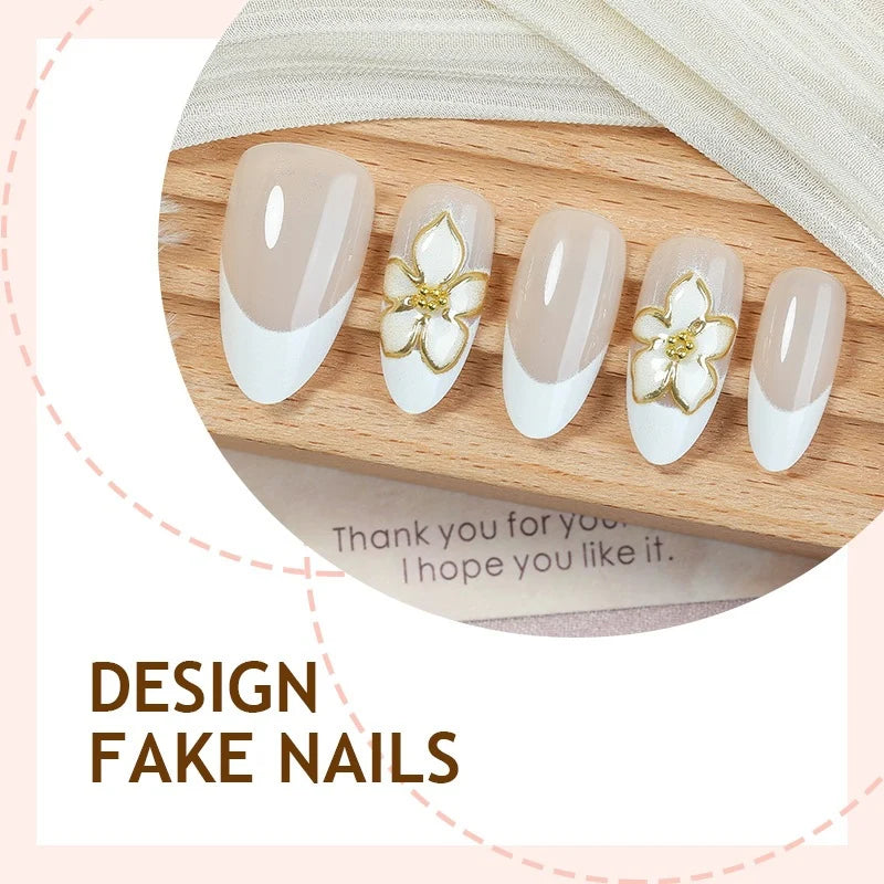 Press-On Nail Set 24 Sizes Floral Accents & Glitter