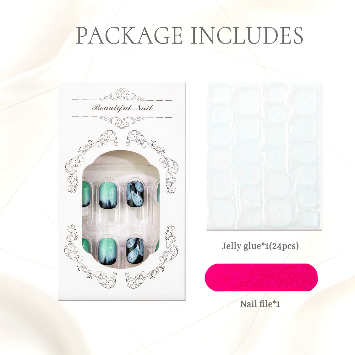 Press-On Nail Set 24 Tips Jelly Glue & File