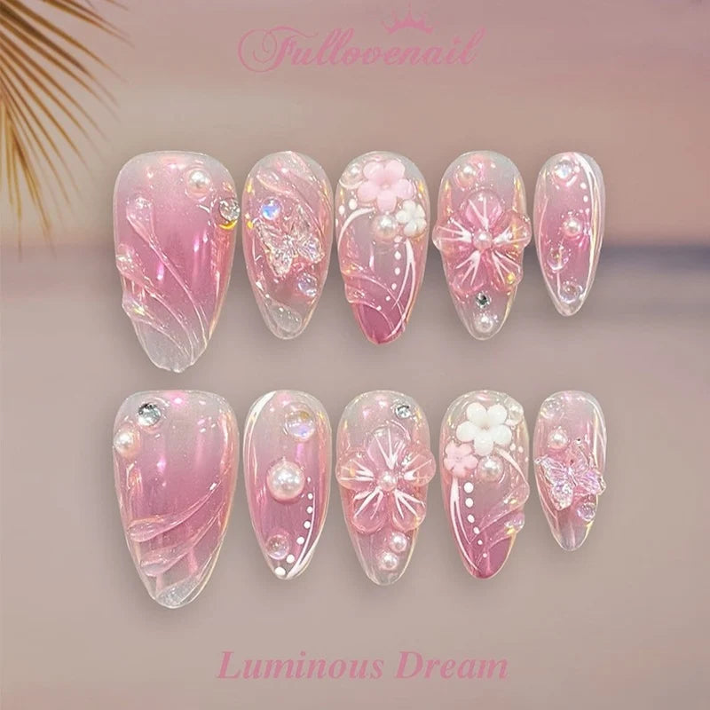Press-On Nail Set 30-Piece Floral Adhesive & Tools