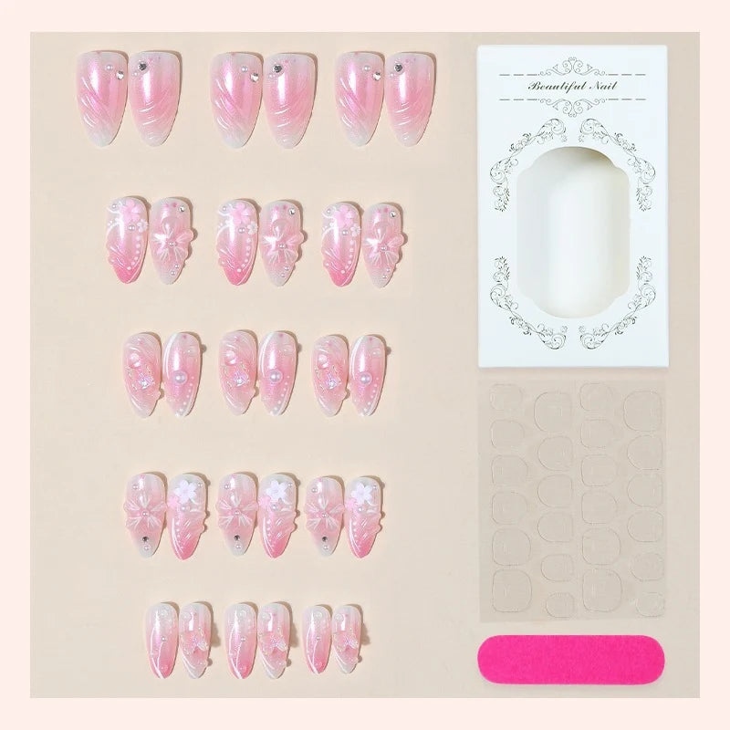 Press-On Nail Set 30-Piece Floral Adhesive & Tools