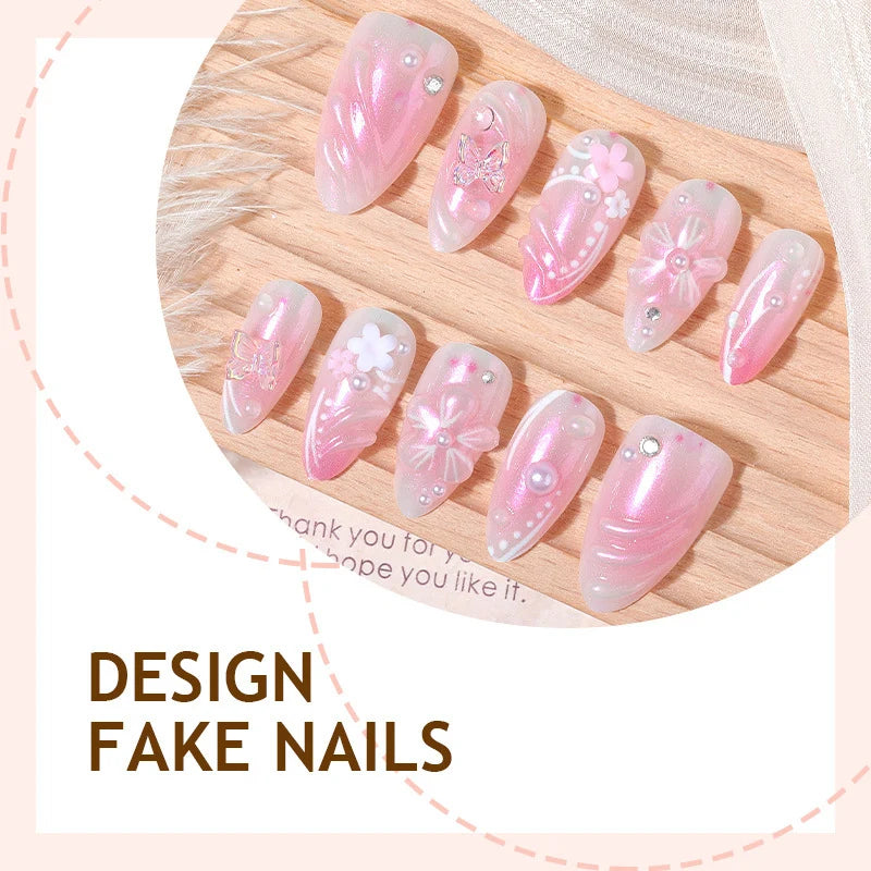 Press-On Nail Set 30-Piece Floral Adhesive & Tools