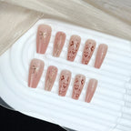 Press-On Nail Set 30-Piece Gold Bow Design Long-Lasting Adhesive