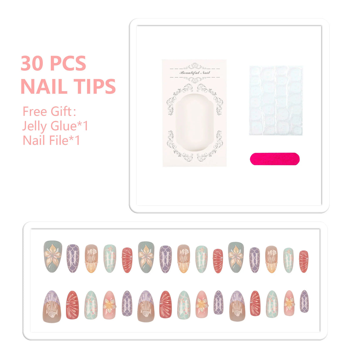 Press-On Nail Set 30-Piece Self-Adhesive Artistic Designs