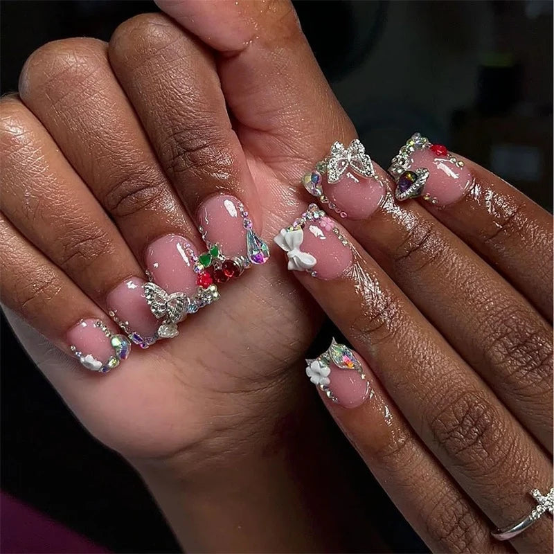 Press-On Nail Set 3D Crystal Multiple Sizes
