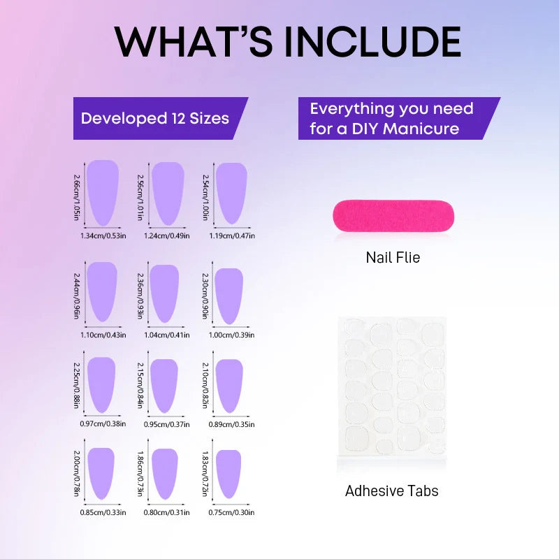 Press-On Nail Set 3D Embellished Adhesive & Multiple Sizes