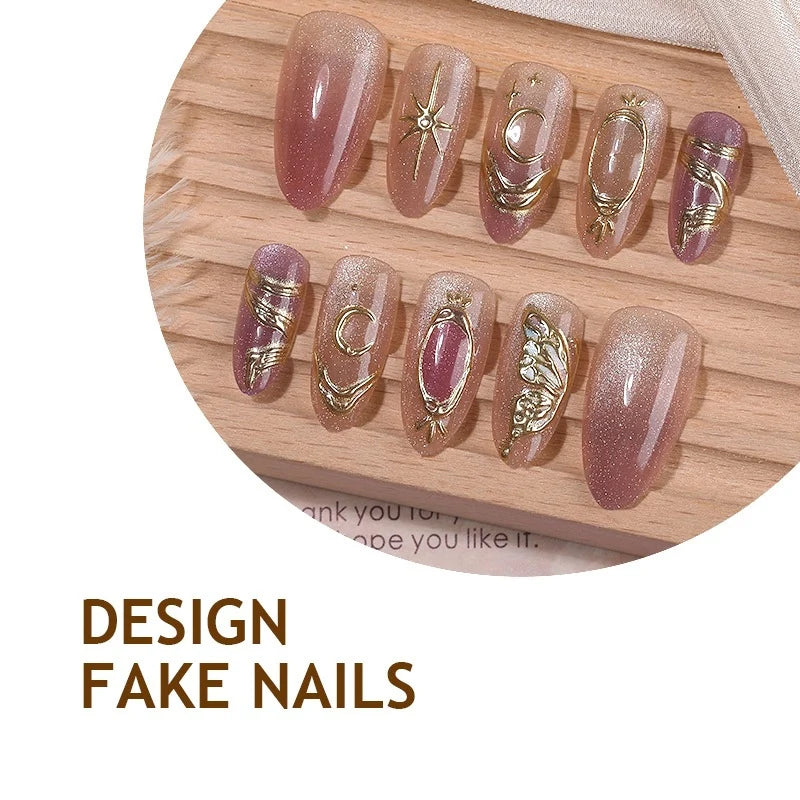 Press-On Nail Set 3D Embellished Glitter Long-Lasting