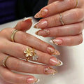 Press-On Nail Set 3D Embellished Gold Accents Long-Lasting