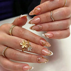 Press-On Nail Set 3D Embellished Gold Accents Long-Lasting
