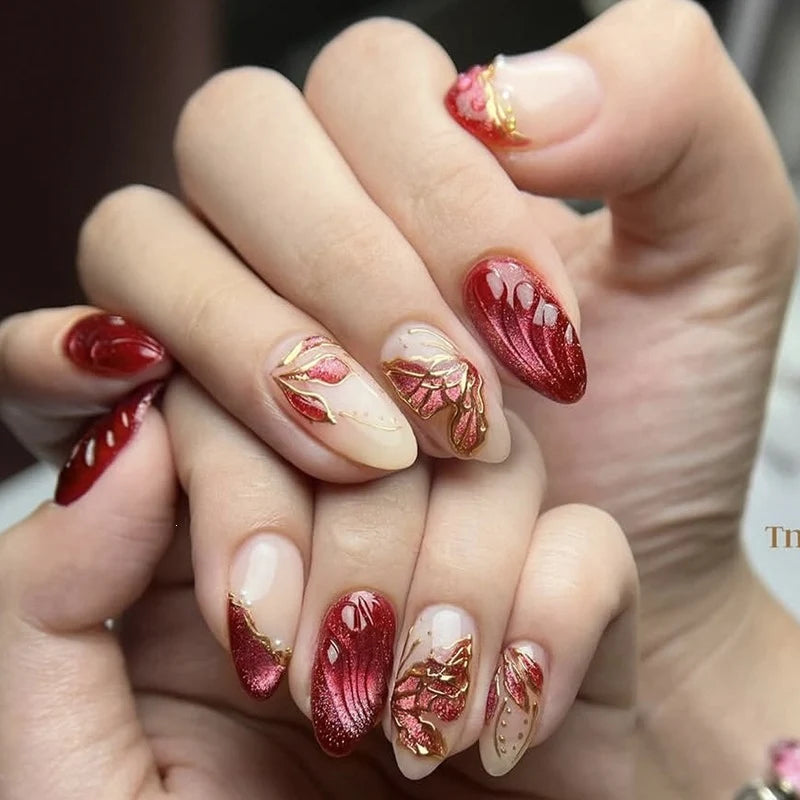 Press-On Nail Set 3D Embellished Long-Lasting Easy Application