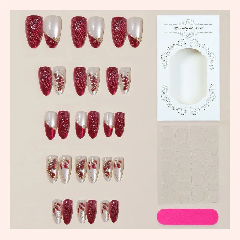 Press-On Nail Set 3D Embellished Long-Lasting Easy Application