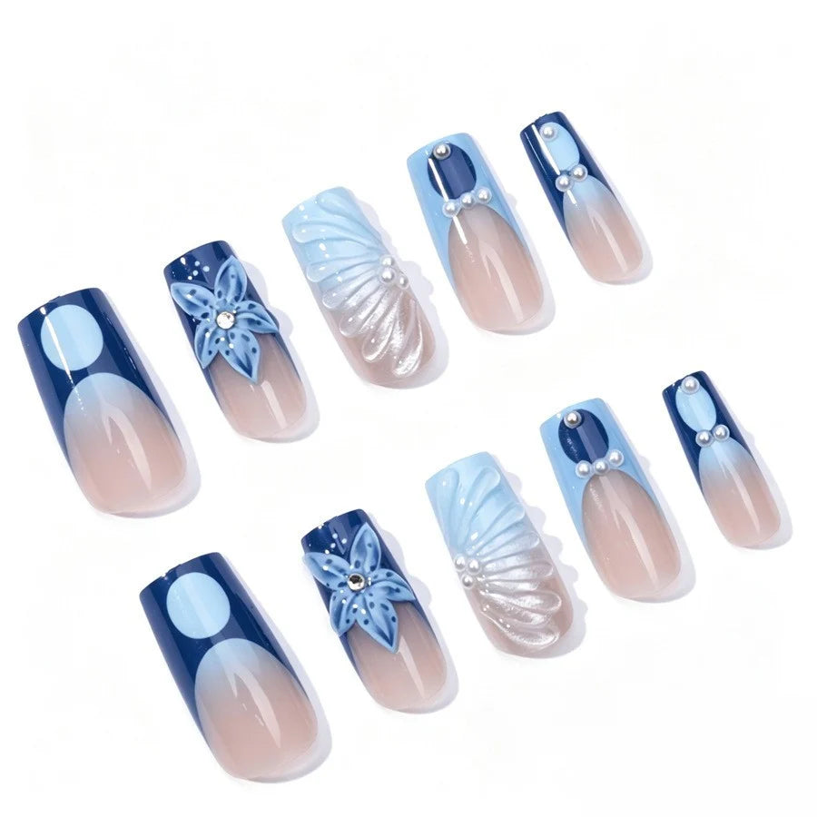Press-On Nail Set 3D Embellished Self-Adhesive Long-Lasting