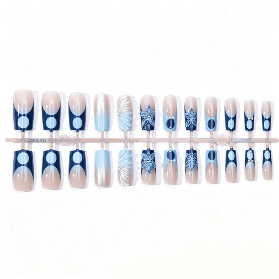 Press-On Nail Set 3D Embellished Self-Adhesive Long-Lasting