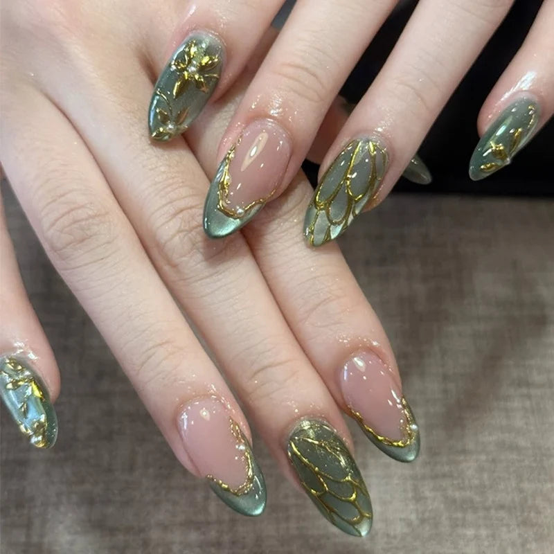 Press-On Nail Set 3D Embellished Self-Adhesive & Reusable