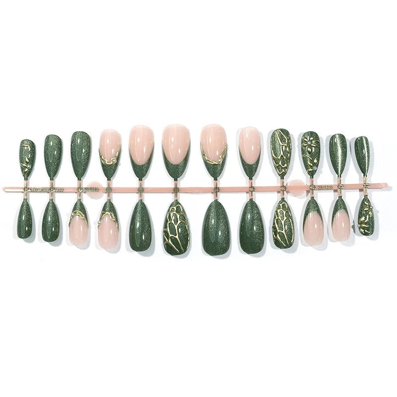 Press-On Nail Set 3D Embellished Self-Adhesive & Reusable