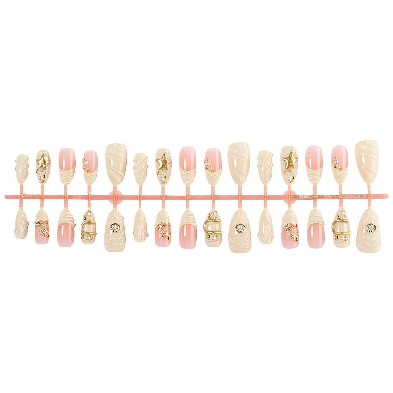 Press-On Nail Set 3D Embellishments & Gold Accents