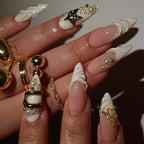 Press-On Nail Set 3D Embellishments & Gold Accents