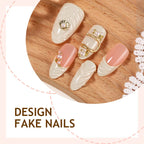Press-On Nail Set 3D Embellishments & Gold Accents