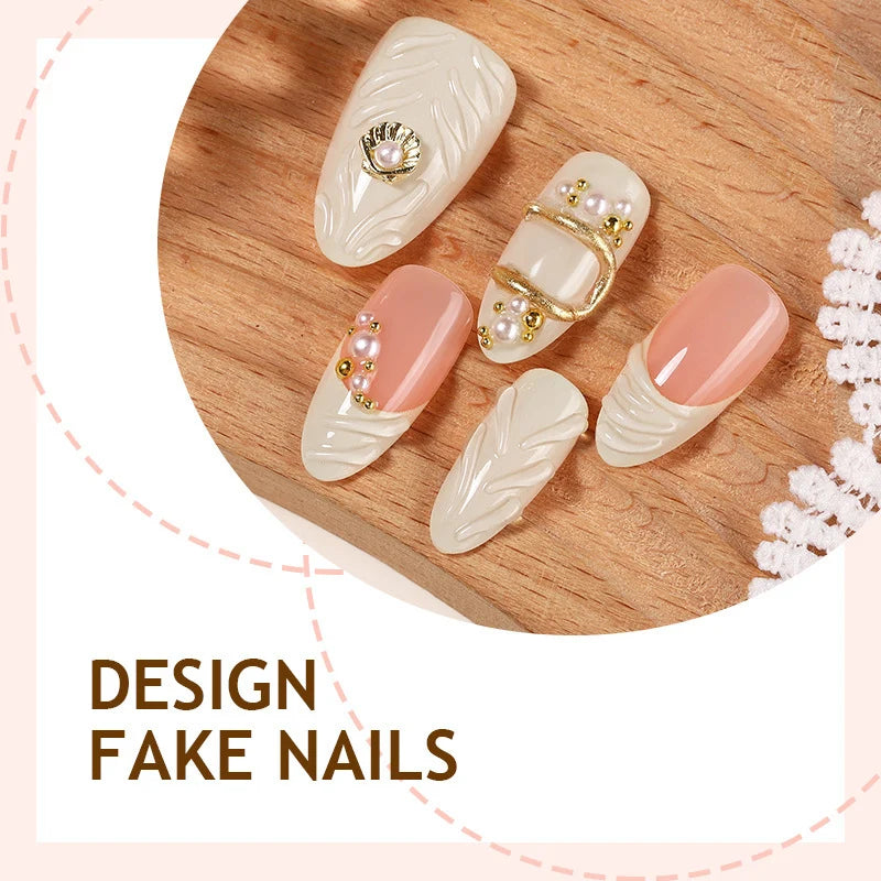 Press-On Nail Set 3D Embellishments & Gold Accents